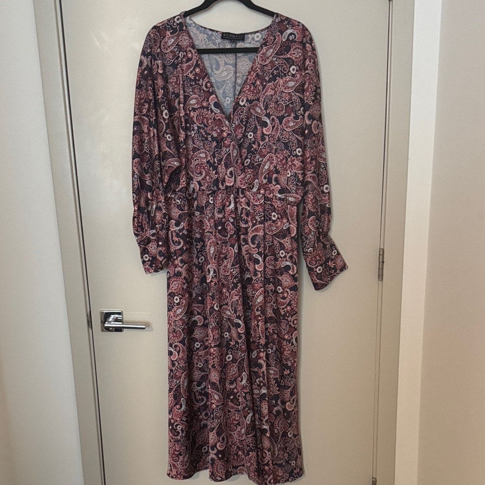 Eloquii Long Sleeve Paisley Dress